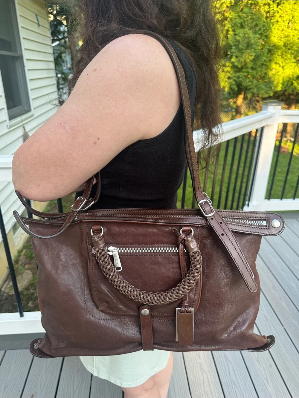 Gryson Classic Brown Braided-Handle Leather Tote